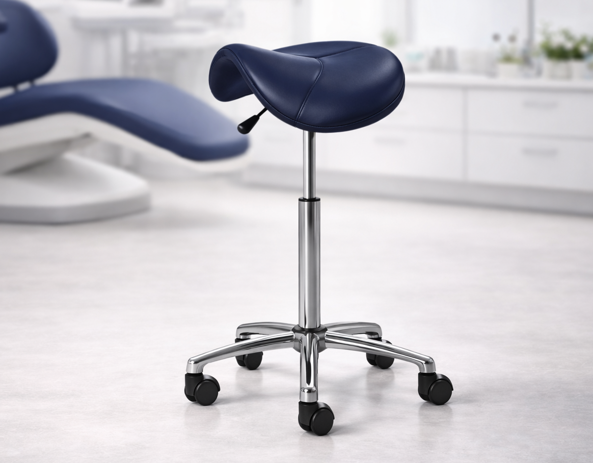 A saddle stool setup in a dental operatory